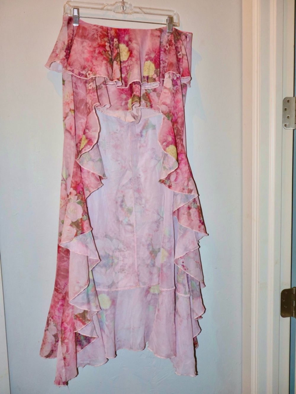 Floral Pink Ruffle Maxi Skirt